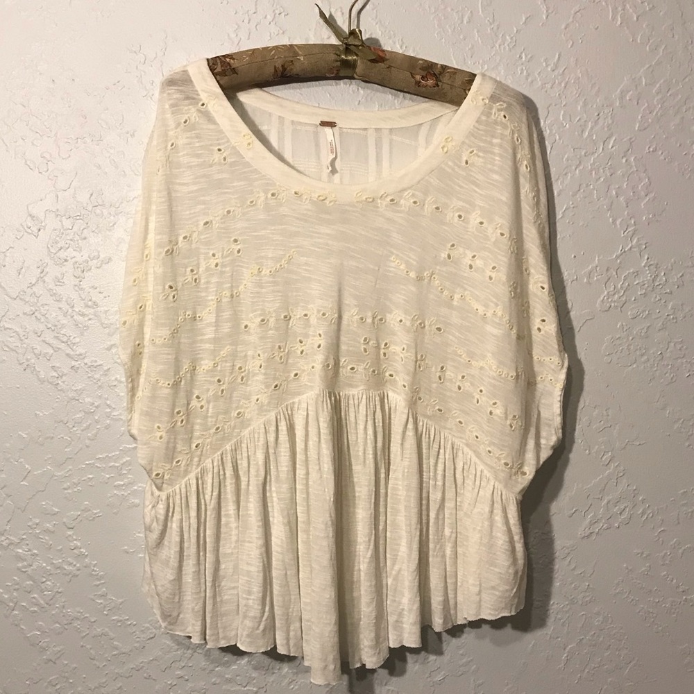 Free People White Sheer Loose Top sz S Patchwork